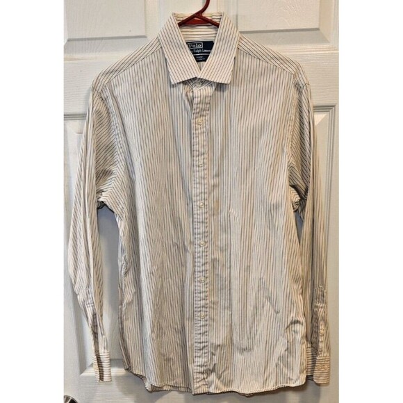 Polo Ralph Lauren Regent Classic Fit Button Up White Strip Shirt Mens 16.5 34/35 - Picture 1 of 6
